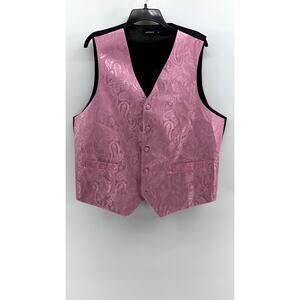 HISDERN Men's Black-Pink Paisley Print 5-Button Suit Vest SZ XL